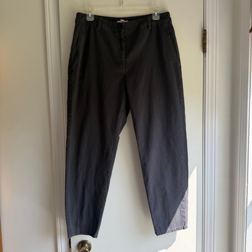 Eileen Fisher Womens 12P Charcoal Gray Textured Tapered Ankle Pants High Rise